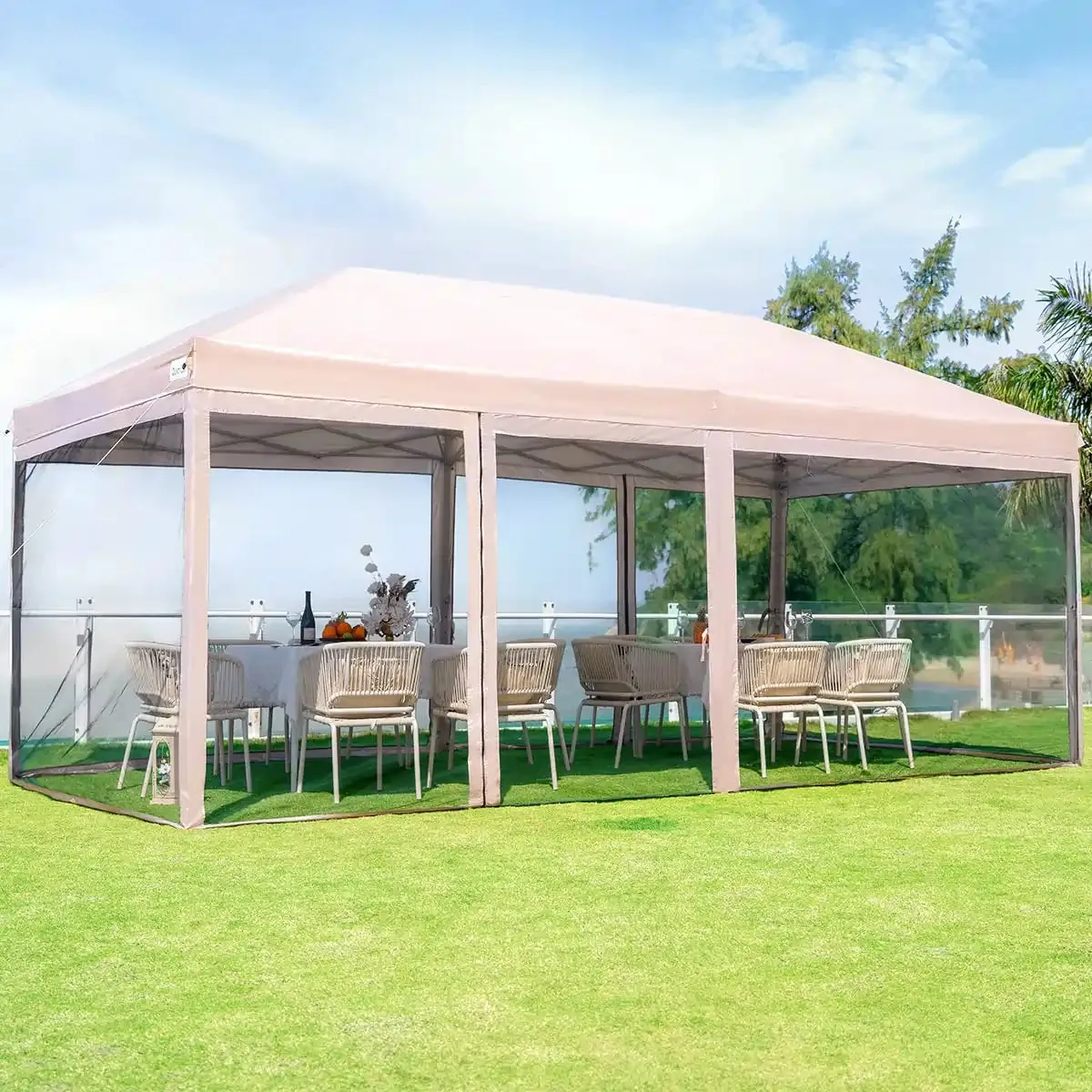 10' x 20' Pop Up Canopy with Screen-Tan