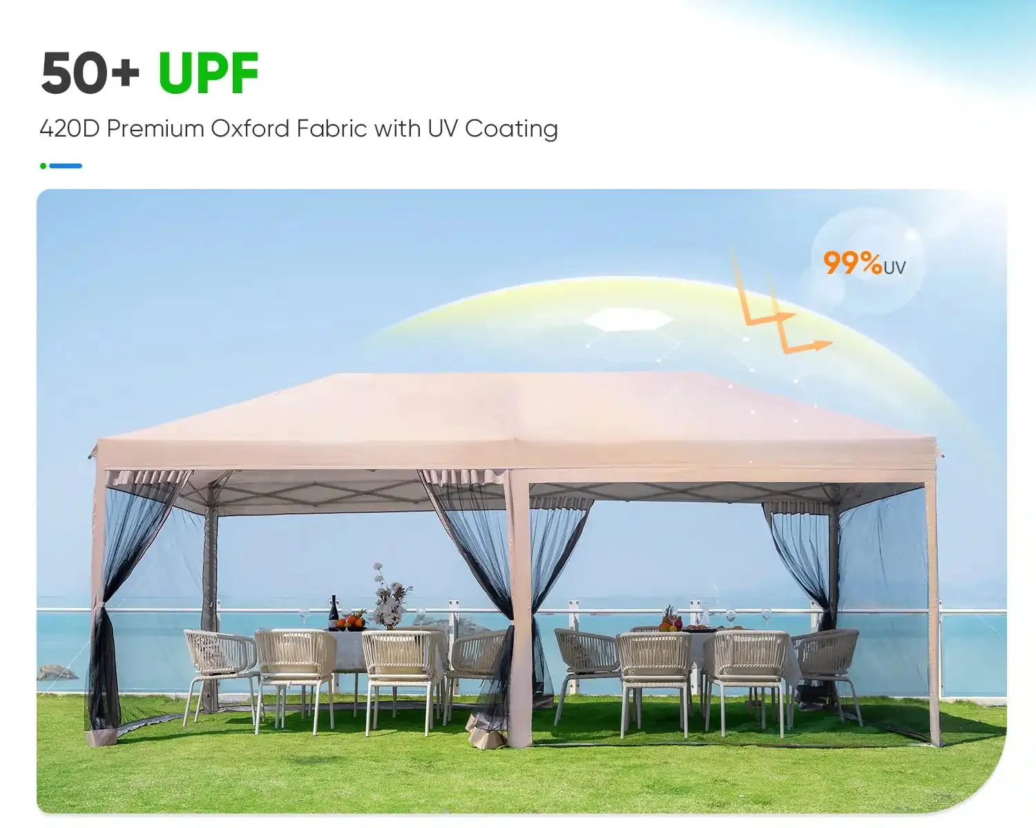 10' x 20' Pop Up Canopy with Screen-Tan