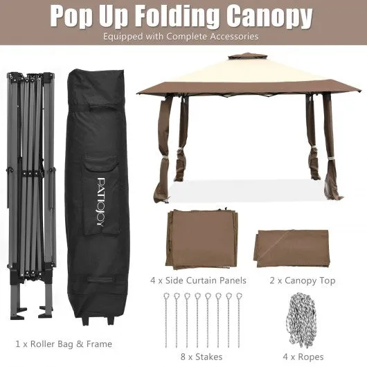 13'x13' Pop Up Canopy Tent Instant Outdoor Folding Canopy Shelter-Brown