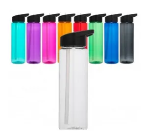 24 Oz Tritan Water Bottle Single Wall Plastic Water Bottle With Flip Down Straw