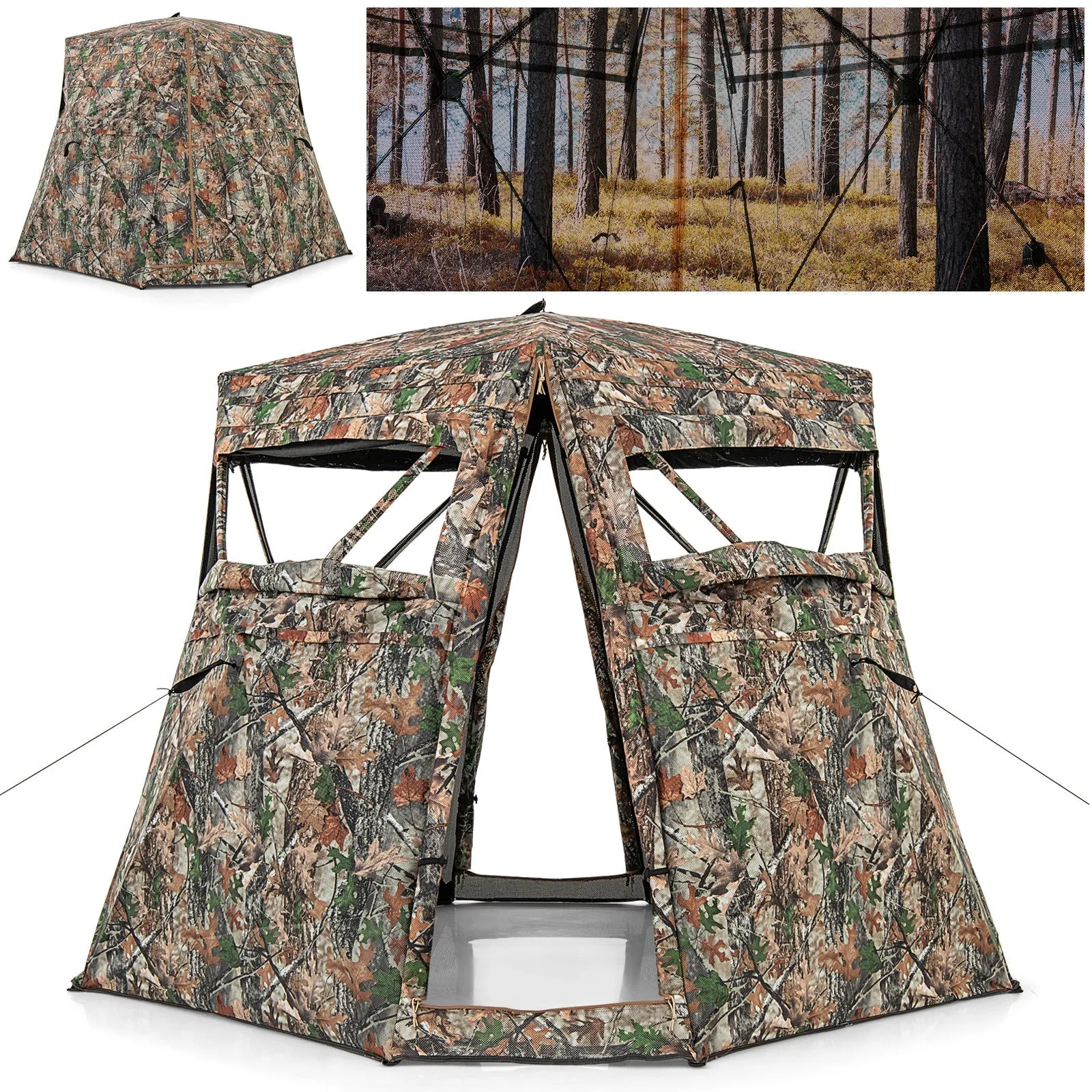 360° One Way See Through Ground Blind Hunting Blind for 2-3 People