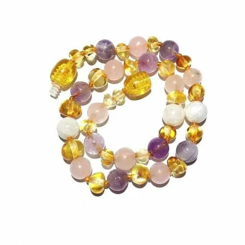 Adult Tara Moon Baltic Amber Moonstone Amethyst Rose Quartz Anklet
