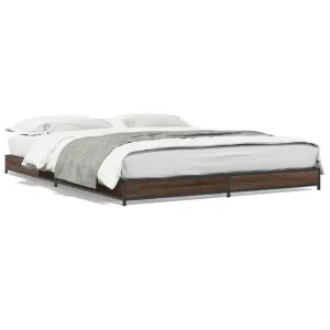 Bed Frame Brown Oak 150x200 cm King Size Engineered Wood and Metal