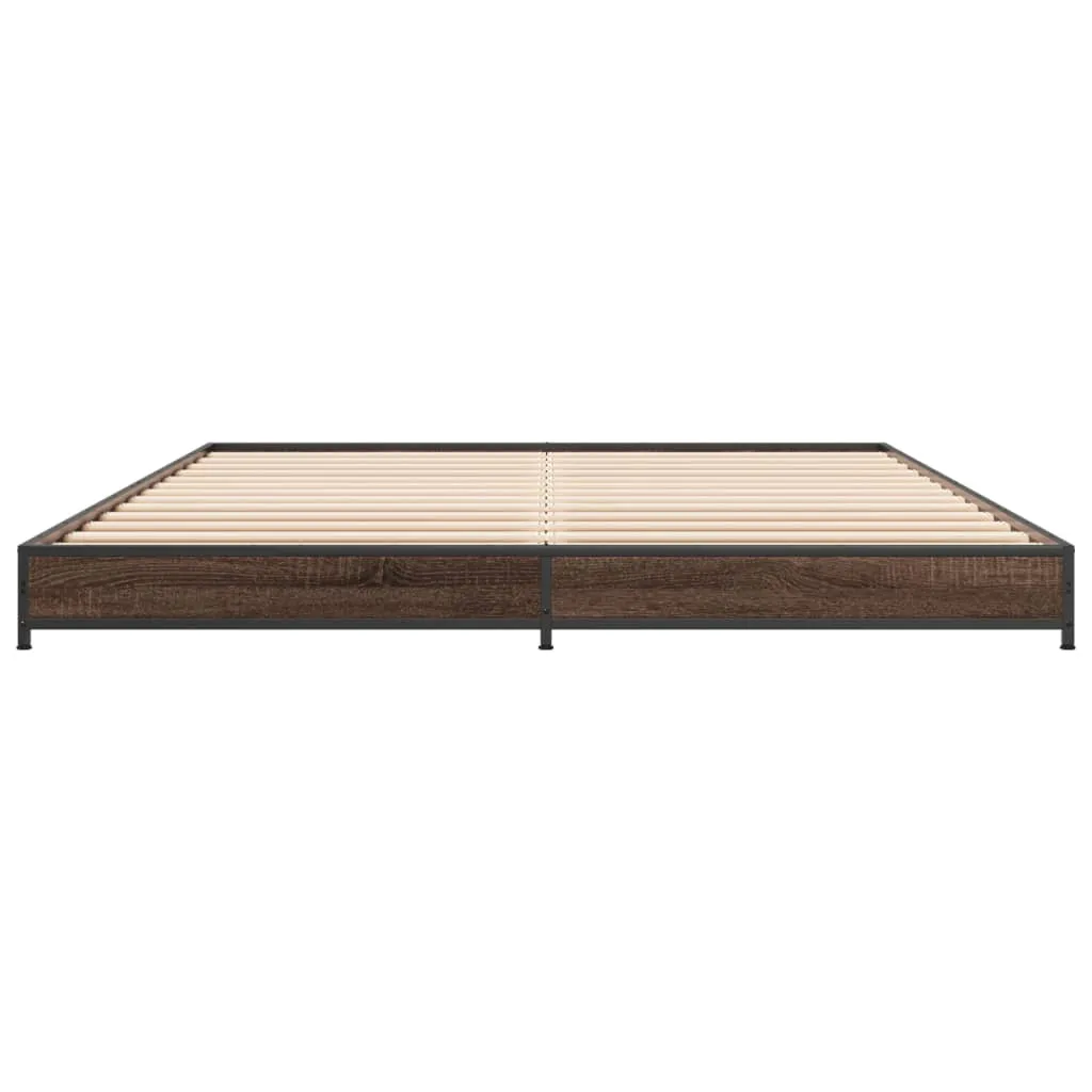 Bed Frame Brown Oak 150x200 cm King Size Engineered Wood and Metal