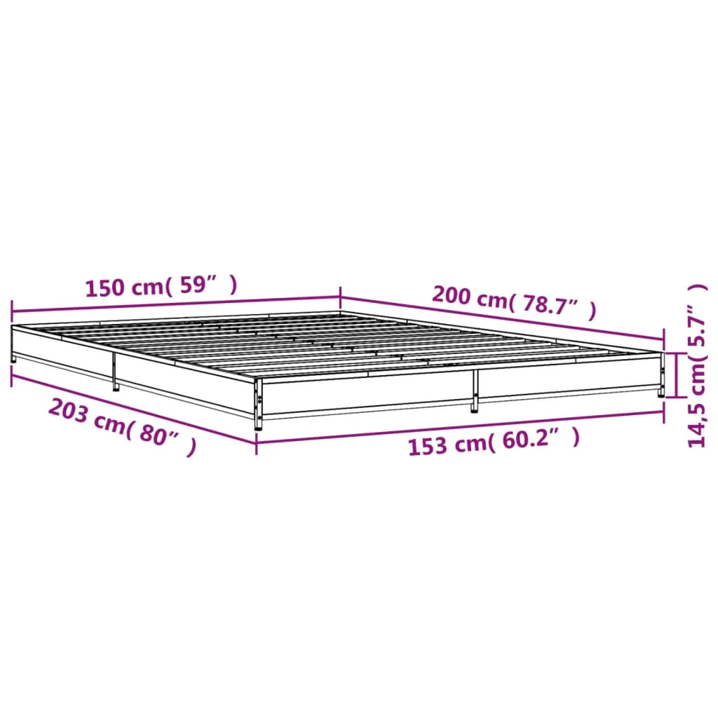 Bed Frame Brown Oak 150x200 cm King Size Engineered Wood and Metal