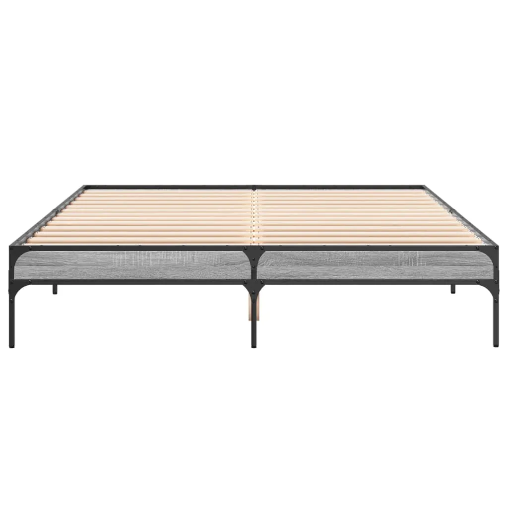 Bed Frame Grey Sonoma 160x200 cm Engineered Wood and Metal