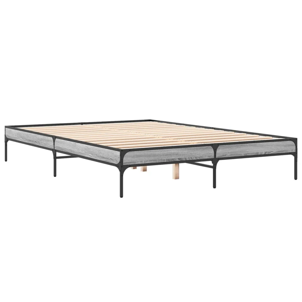 Bed Frame Grey Sonoma 160x200 cm Engineered Wood and Metal