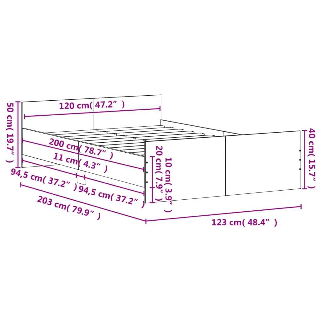 Bed Frame with Headboard and Footboard Grey Sonoma 120x200 cm