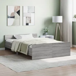 Bed Frame with Headboard and Footboard Grey Sonoma 120x200 cm