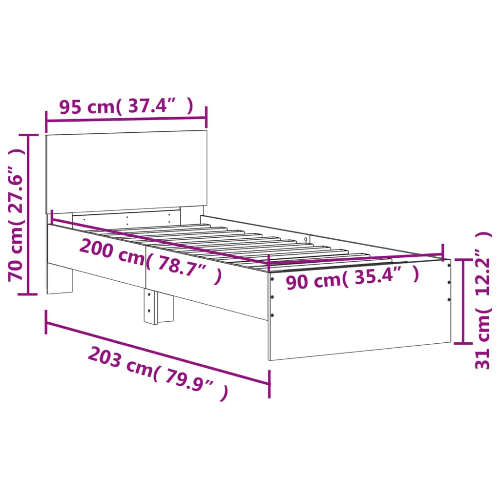 Bed Frame with Headboard Concrete Grey 90x200 cm Engineered wood