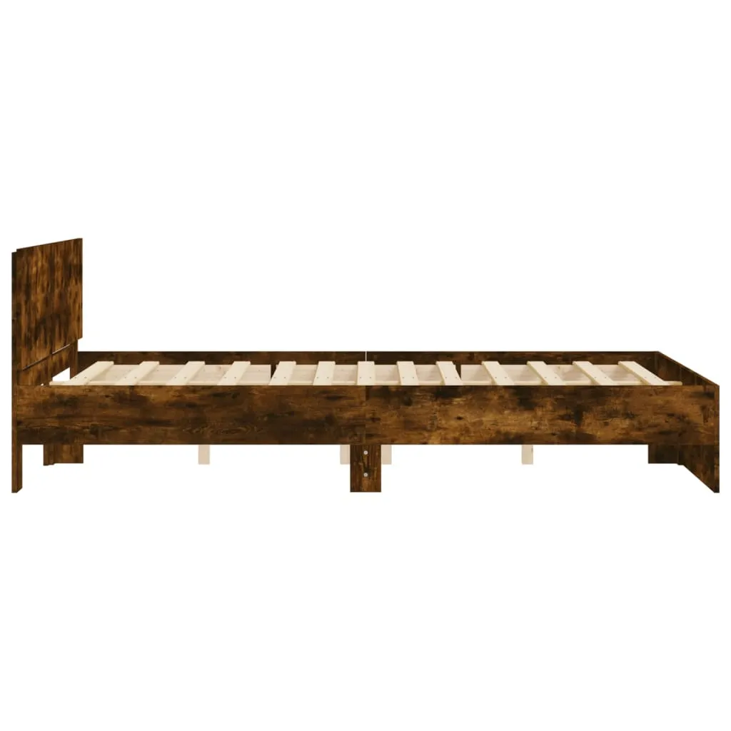 Bed Frame with Headboard Smoked Oak 140x190 cm