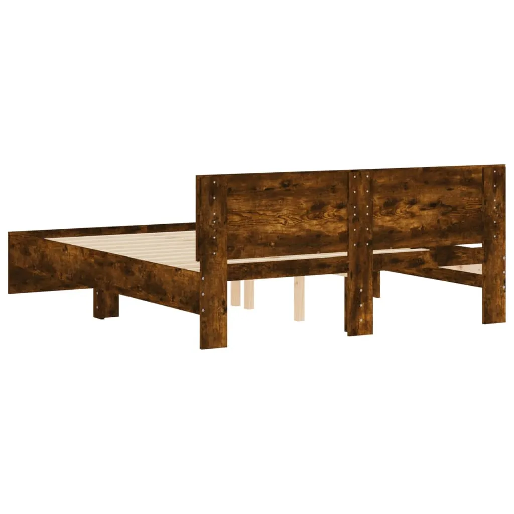 Bed Frame with Headboard Smoked Oak 140x190 cm