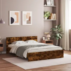 Bed Frame with Headboard Smoked Oak 140x190 cm