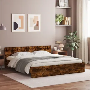 Bed Frame with Headboard Smoked Oak 160x200 cm