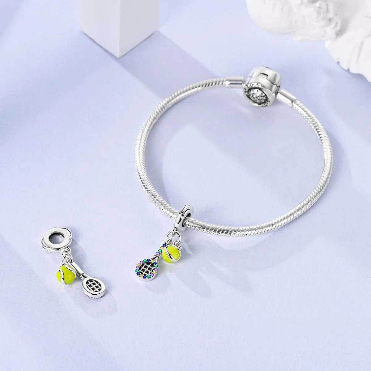 Colorful Tennis Racket & Ball Dangle Charm