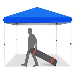 COOS BAY 10x10 Outdoor Instant Canopy Tent with Roller Bag, Pop up Sun Shelter for Beach, Sports, Camping, and Party, Blue / White