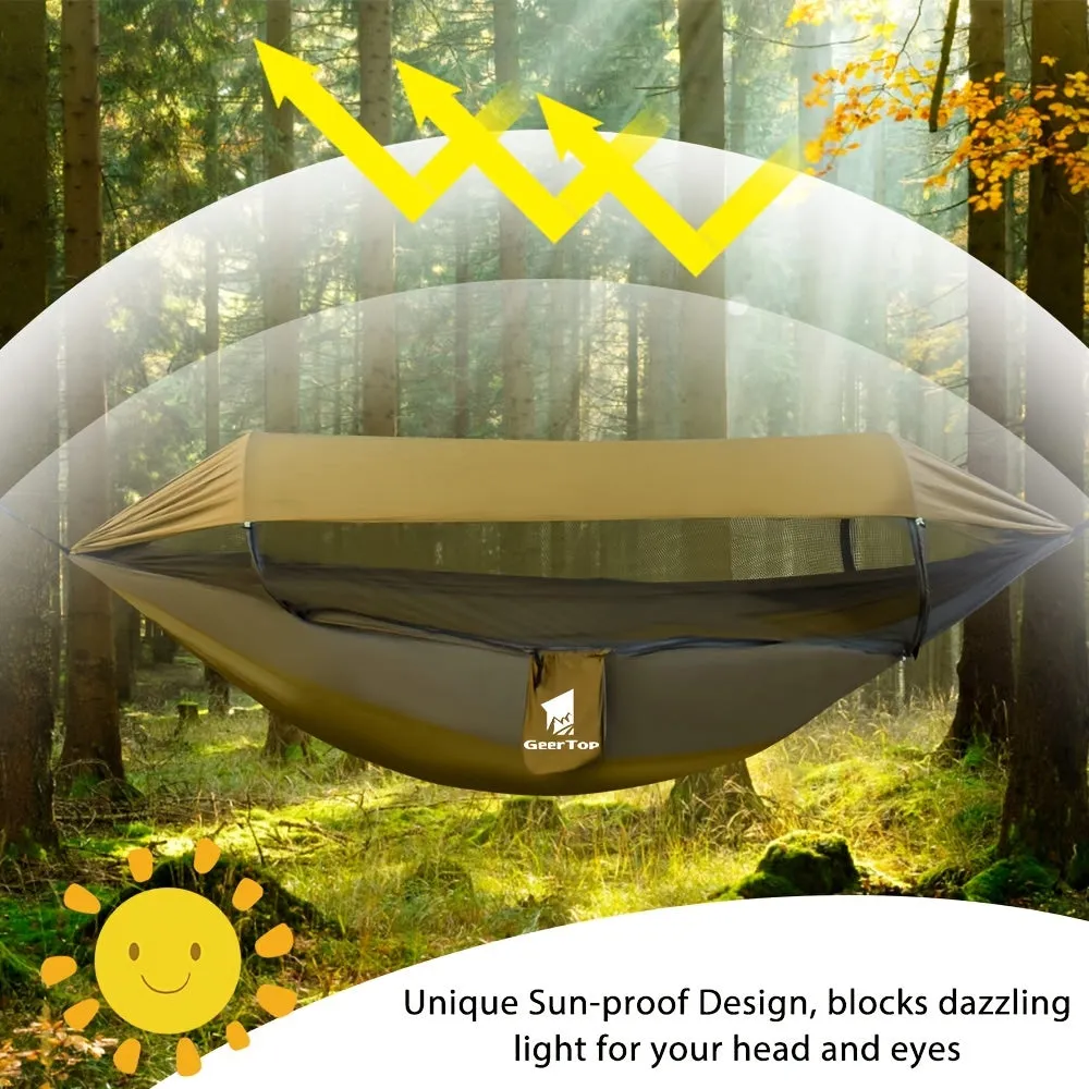 GEERTOP 3-in-1 Outdoor Hammock With Mosquito Net - Waterproof Double Sleep Camping Hammock For Backpacking, Travel, And Park - Enjoy A Bug-Free And Comfortable Rest