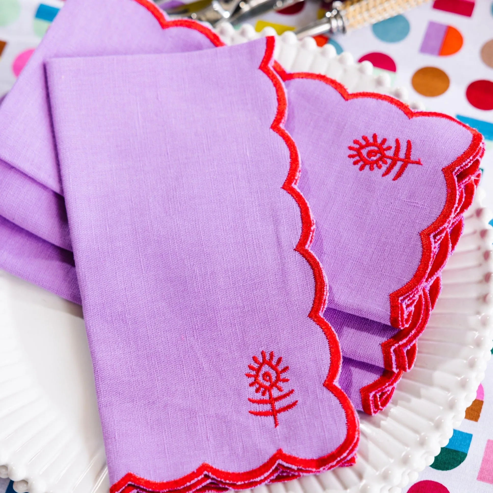 Icon Linen Napkins Set of 4 in Lilac   Cherry