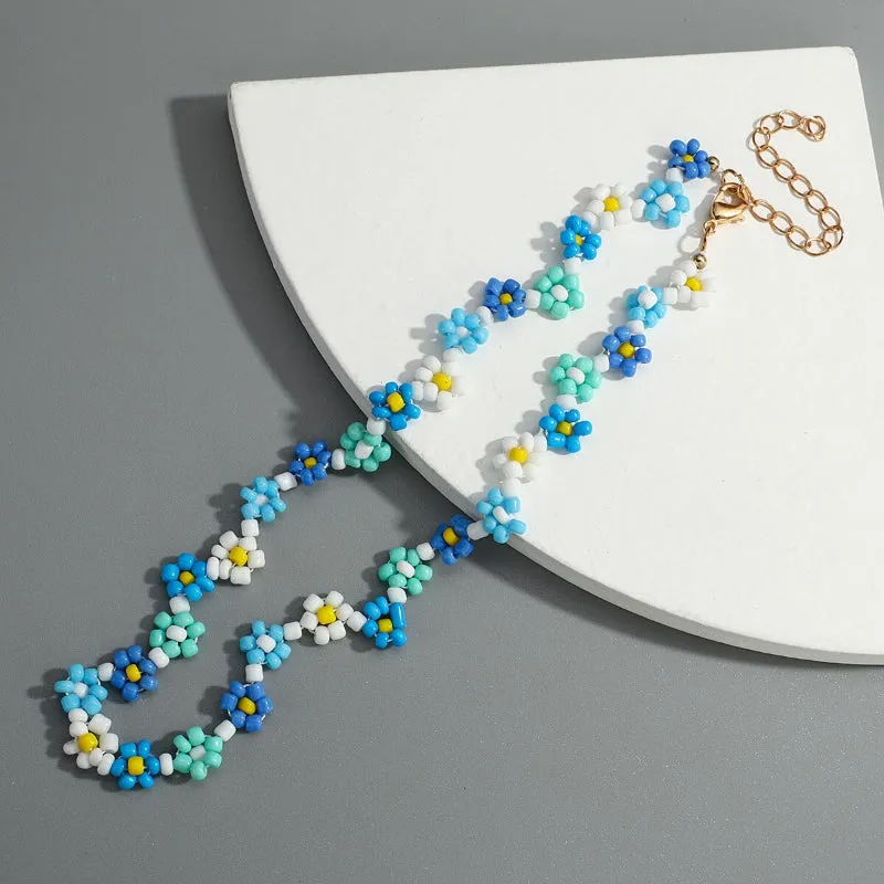 Island Vibe Handmade Floral Choker Necklaces with Colorful Beads