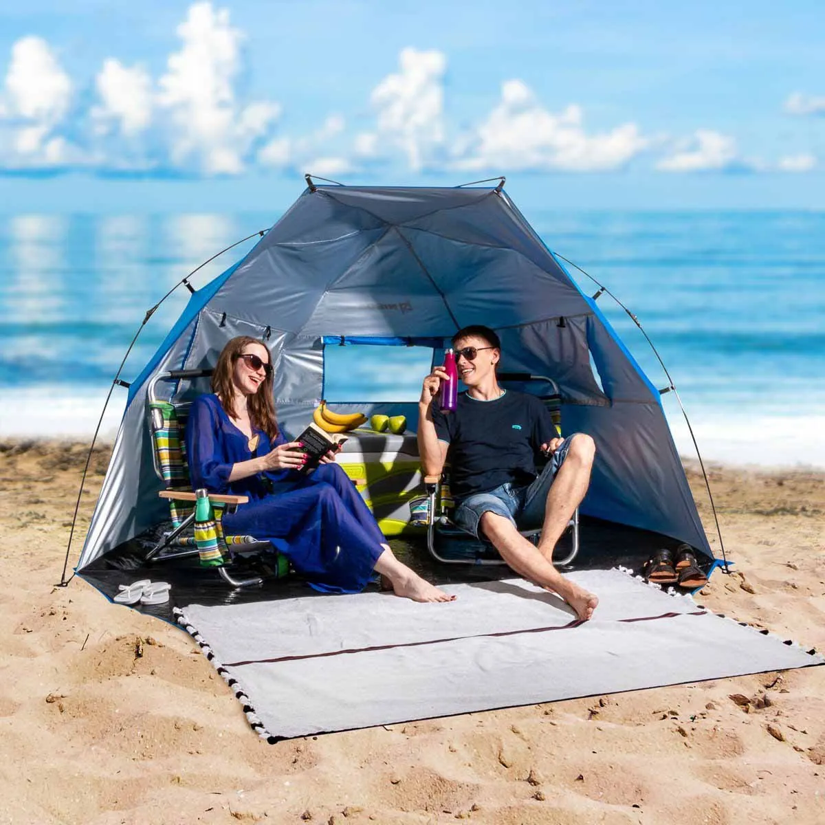 Large Easy Up Beach Tent for 4 Person Sun Shade Shelter UPF 50 