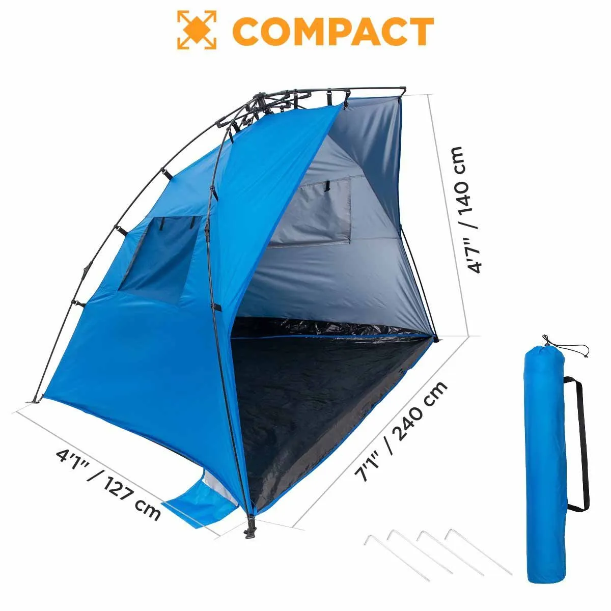 Large Easy Up Beach Tent for 4 Person Sun Shade Shelter UPF 50 