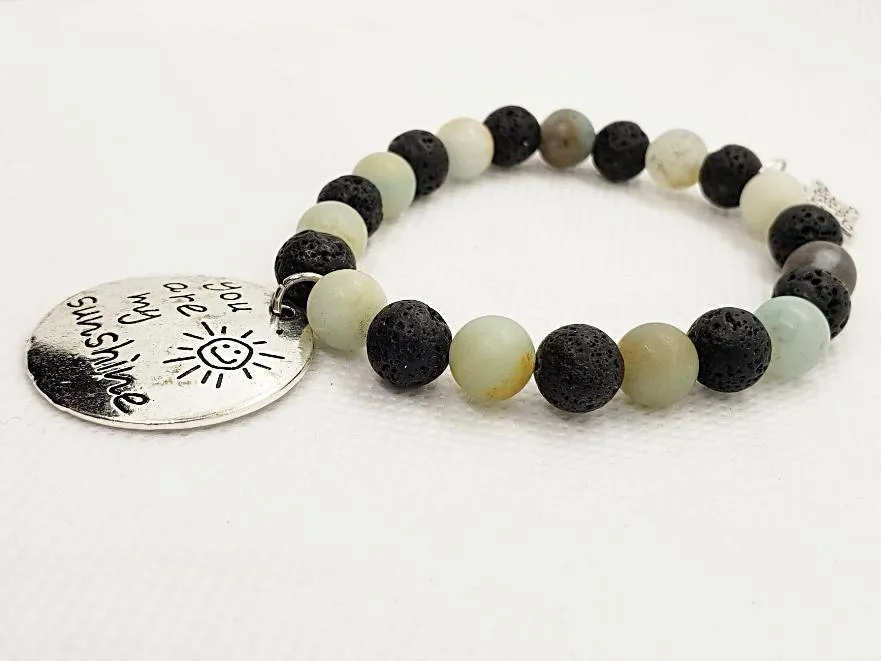 Lava Stone Diffuser  Handmade Bracelet With Amazonite And Sunshine Charm - Handmade