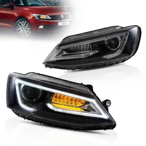 LED Headlight Assembly Dual Beam Projector Black For 2010-2018 Volkswagen Jetta