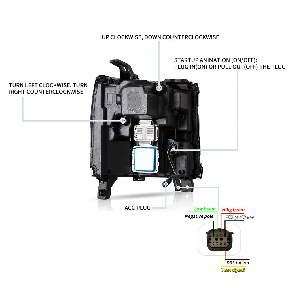 LED Headlight Assembly Dual Beam Projector Black For 2016-2018 Chevrolet Silverado 1500 4th Gen Facelift