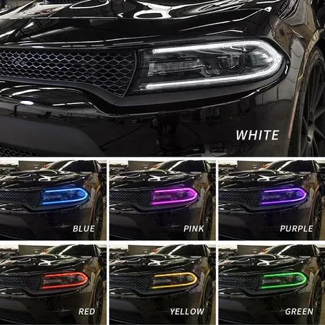 LED Headlight Assembly RGB Style Dual Beam Projector Black For 2015-2023 Dodge Charger 7th Gen(LD)