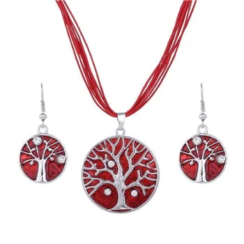 Multilayers Leather Pendant Necklaces Earrings Wedding Sets
