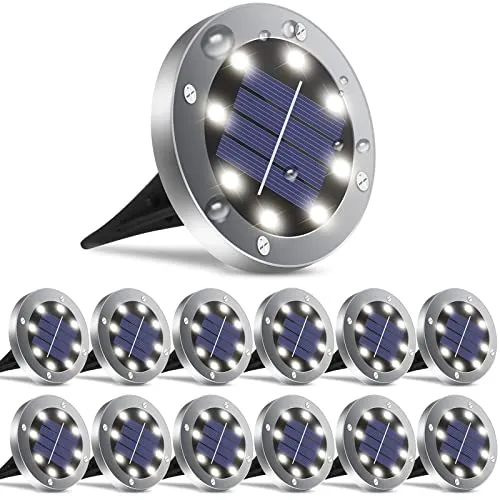 OULONGER Solar Outdoor Lights,Upgraded Waterproof Solar Garden Lights Pathway Lights In-Ground Landscape Lights Outdoor Lighting Decor for Patio,Yard,Driveway,Step,Walkway White Light 12 Pack