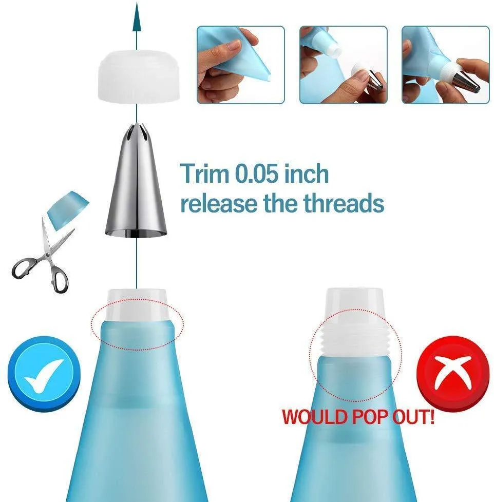 Piping Bags, Kasmoire 24pcs Pastry Bags Sets with 6pcs 3 Sizes (12” 14” 16”) Reusable Silicone Icing Pastry Bags