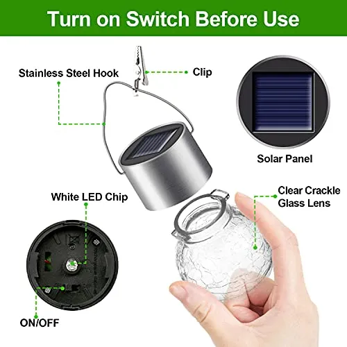 Solar Outdoor Lights Decorative 12 Pack, Hanging Solar Garden Lights Waterproof, Solar Powered Globe Lantern Cracked Glass Ball Lights for Yard Patio Fence Tree Umbrella Holiday Decoration,Warm White