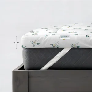 Super King Size Mattress Topper with 2 Pillow Cover - Floral Design 200x200 8cm